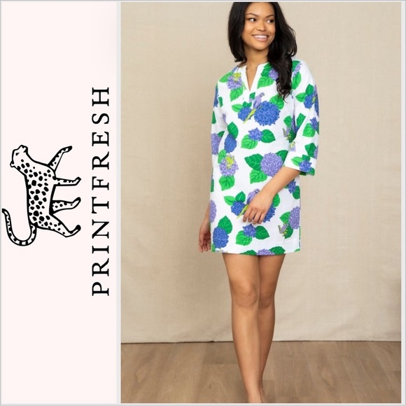 PRINTFRESH hydrangea hideaway  tunic dress organic cotton M - Picture 1 of 7